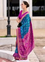 Silk Firozi Traditional Wear Printed Saree